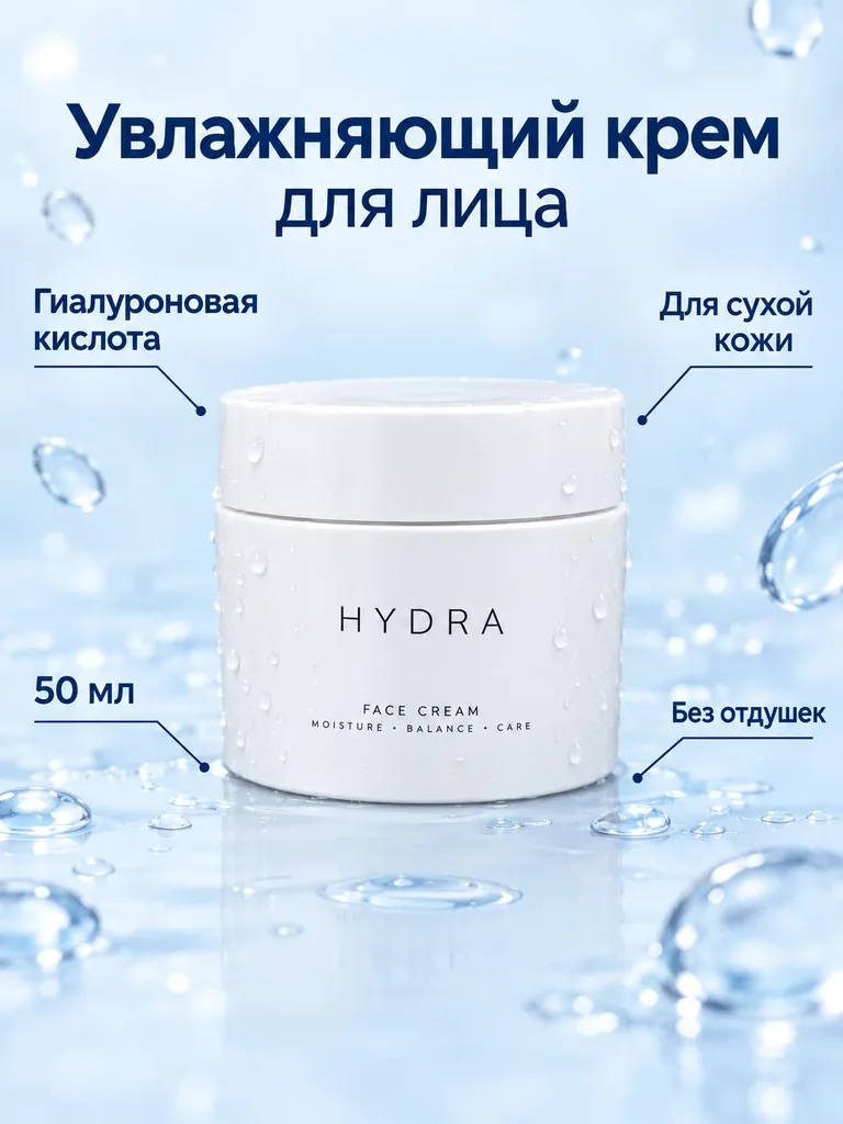 Инфографика для Ozon: увлажняющий крем для лица с четырьмя преимуществами